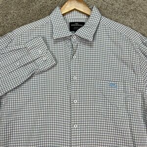 Rodd Gunn Shirt Men XL White Blue Beige Gingham Long Sleeve Button Down Dog Logo